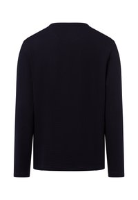 Langsleeve, marineblauw shirt van een zachte, gestructureerde stof. Ronde halslijn, rechte snit en geen zichtbare patronen of hardware details.