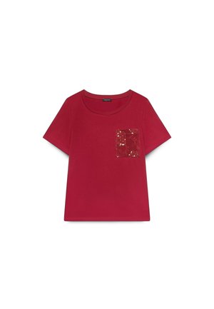 Fiorella Rubino, T-SHIRT CON TASCHINO IN UNCINETTO E PAILLETTES - Printtipaita - bordeaux