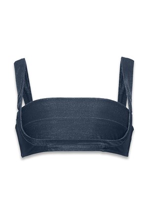 Granatowy biustonosz braletka z szerokimi ramiączkami, gładką teksturą i bezszwowym krojem. Prosty, minimalistyczny styl bez jakichkolwiek zdobień czy wzorów.