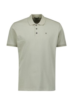 Lichtgroene polo met korte mouwen, kraag, drieknoopsluiting en een subtiele logo op de borst. Glad katoenfabric.