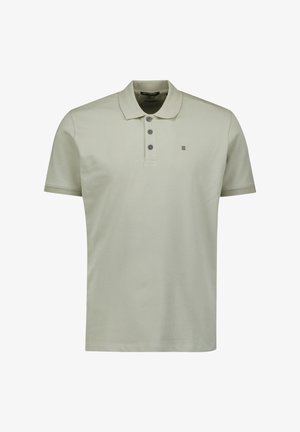 Lichtgroene polo met korte mouwen, kraag, drieknoopsluiting en een subtiele logo op de borst. Glad katoenfabric.