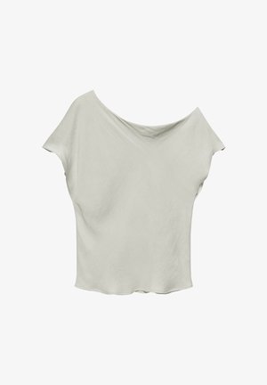 PULL&BEAR, ASYMMETRIC SHORT SLEEVE SATIN - TOP - Blouse - grey