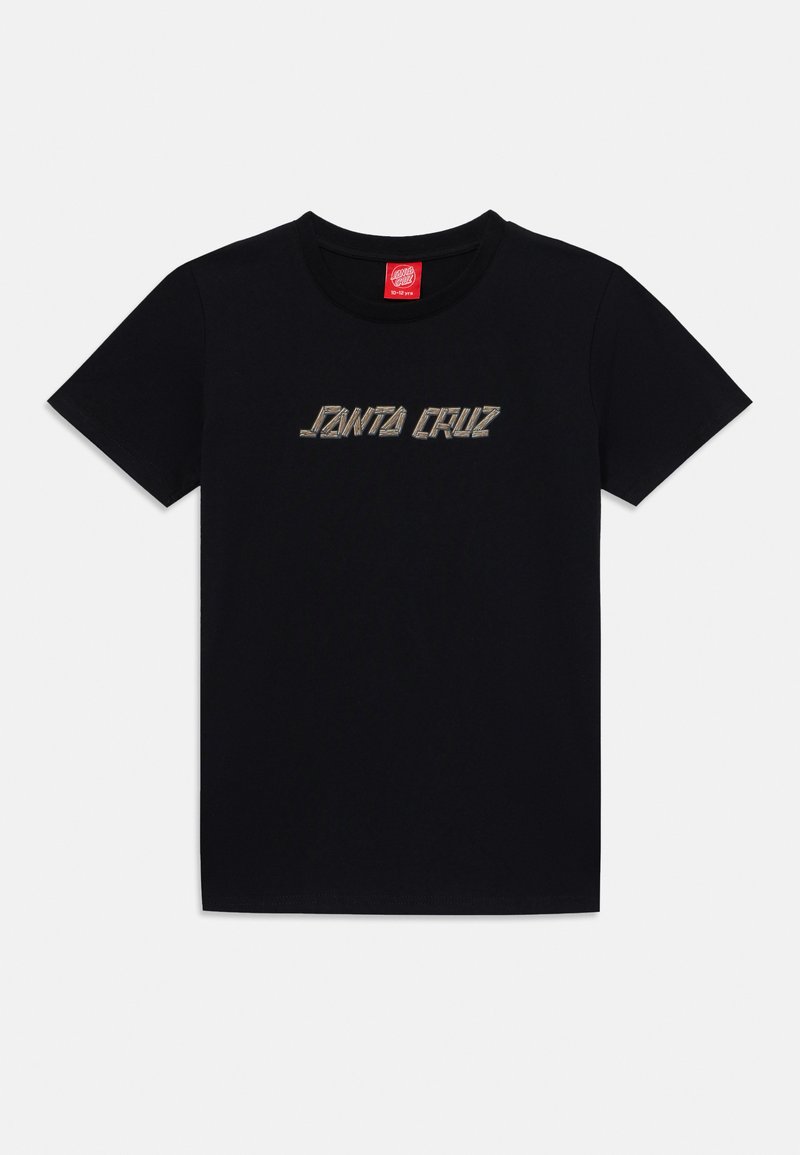 Tricou scurt cu mânecă neagră din bumbac. Prezintă grafică "SANTA CRUZ" în culori metalice pe față. Design clasic cu guler rotund.