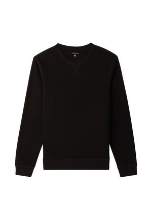 Czarna bluza z miękkiego materiału z okrągłym dekoltem. Posiada ribbowe mankiety i dół, z haftowanym wzorem krzyża przy dekolcie. Rozmiar XL.