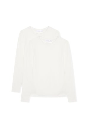 Tops a maniche lunghe con scollo rotondo in morbido tessuto bianco. Presentano un design semplice con una texture liscia e cuciture standard lungo gli orli.