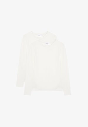 Tops a maniche lunghe con scollo rotondo in morbido tessuto bianco. Presentano un design semplice con una texture liscia e cuciture standard lungo gli orli.