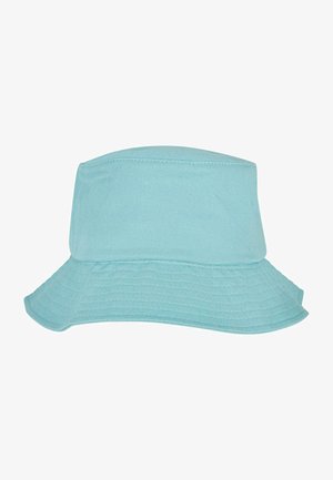 Jasnoniebieski bawełniany kapelusz typu bucket z szerokim, płaskim rondem i wyprofilowanym wierzchem. Posiada przeszycia wzdłuż krawędzi ronda.