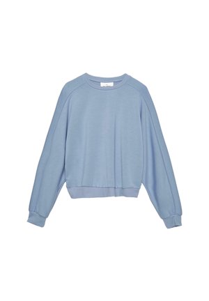 Lichtblauwe cropped sweatshirt met raglanmouwen, geribbelde manchetten en zoom, gemaakt van zachte stof, met een eenvoudig, ongecompliceerd ontwerp.
