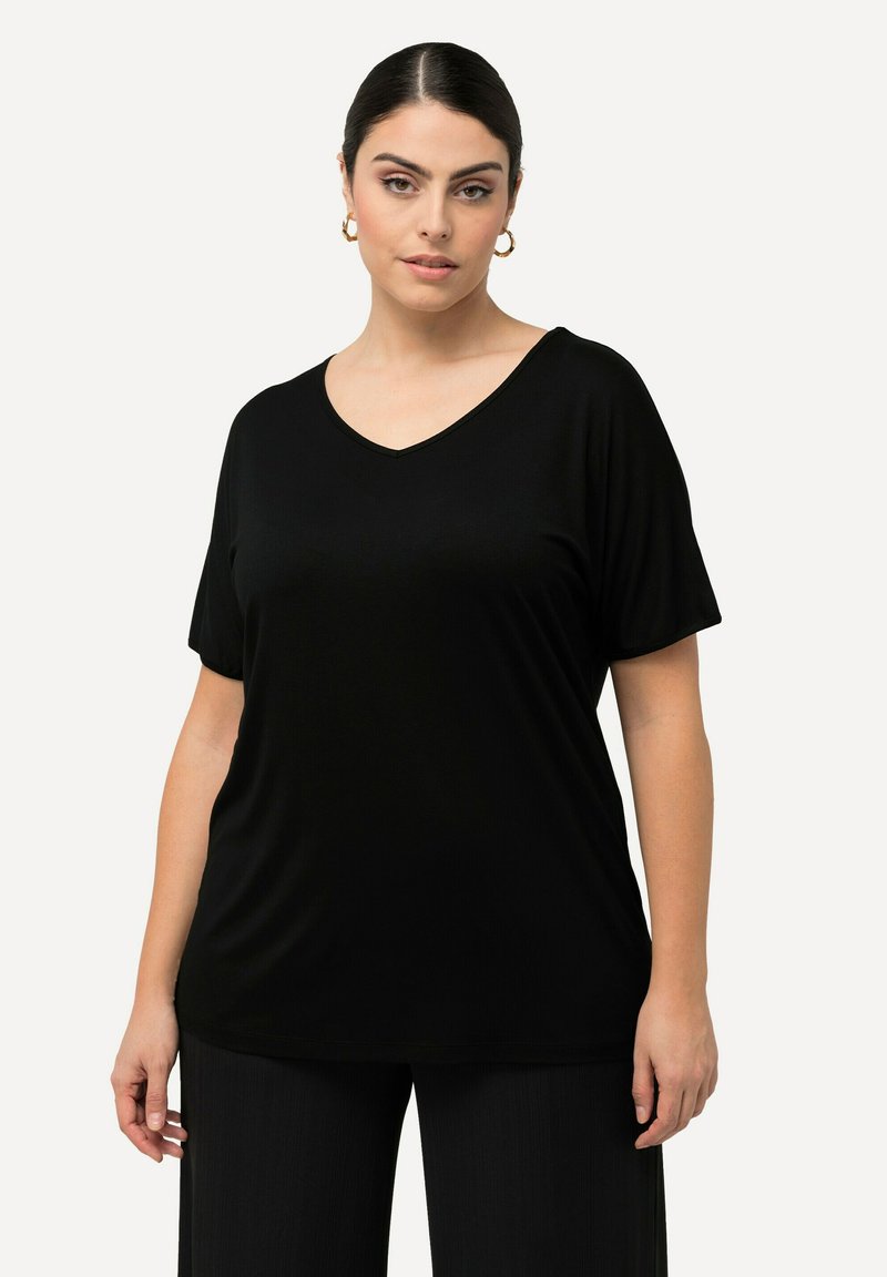 Ulla Popken CUTOUT SHORT SLEEVE TEE - Jednoduché tričko - black