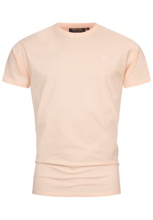 Tricou cu mânecă scurtă din bumbac moale de culoare piersiciu, având un guler clasic, o croială slim și un mic logo alb pe piept.