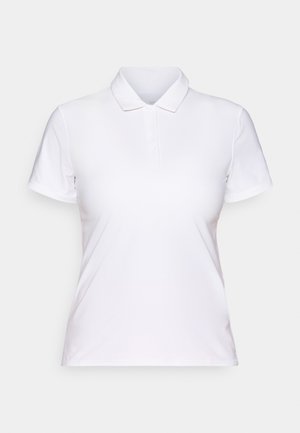 White short-sleeve polo shirt with a collar and four buttons, displayed against a plain white background.
