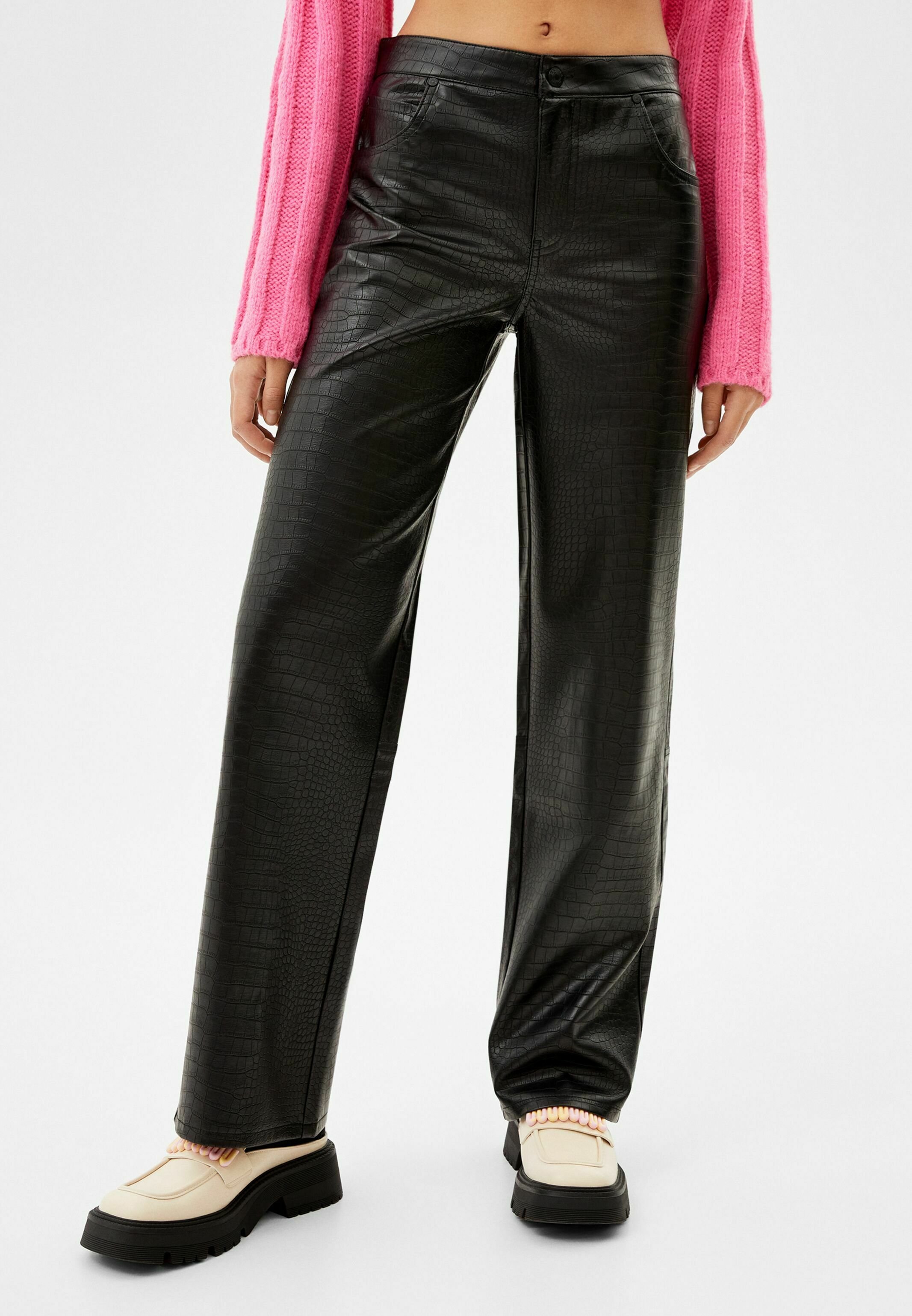 Bershka CROC STRAIGHT - Pantaloni - black/nero - Zalando.it