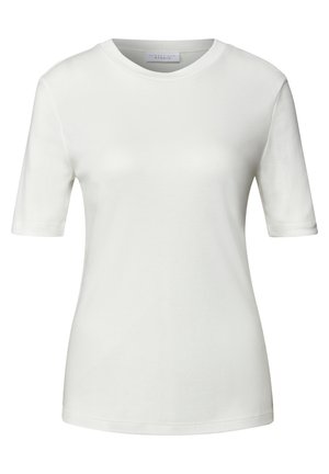 T-shirt bianco a maniche corte realizzato in morbido cotone, con scollatura rotonda e una texture liscia con dettagli minimi.