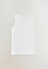 Witte mouwloze katoenen top met een scalloped halslijn. Zachte textuur en rechte snit, zonder patronen of extra accenten.