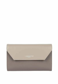 Portafoglio Lancaster Paris in pelle grigia e taupe bicolore; presenta una chiusura a pattina, una texture liscia e un logo impresso sul davanti.
