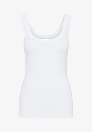 Weißes Tanktop mit rundem Ausschnitt, breiten Schulterträgern und tailliertem Schnitt, aus einem glatten, dehnbaren Stoff gefertigt.