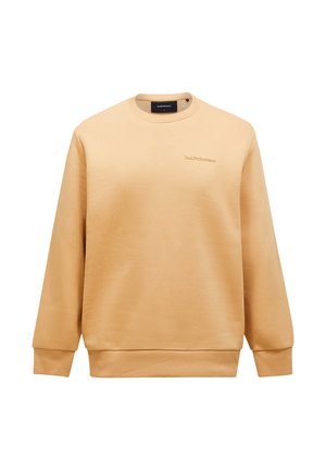 Sweatshirt beige con collo rotondo e polsini a costine. Presenta un ricamo del logo sul petto. Realizzato in morbido tessuto misto cotone.
