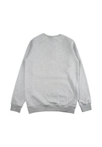 Sweat-shirt gris à col rond, manches longues et poignets côtelés. Matière douce avec une texture lisse, sans motifs ni accents visibles.