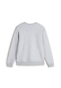 Sweatshirt grigio, realizzato in tessuto morbido, presenta un collo rotondo, maniche lunghe e polsini e orlo a coste. Retro semplice senza branding visibile.