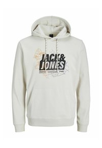 Hættetrøje i off-white med en frontlomme. Har et grafisk design med kortmotiver i orange og lilla samt brændtekst.