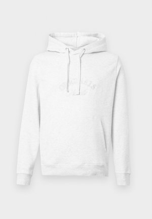 Graue Kapuzenpullover aus weichem Stoff, mit einer Kängurutasche, Kordelzugkapuze und dezent eingesticktem Logo auf der Brust.