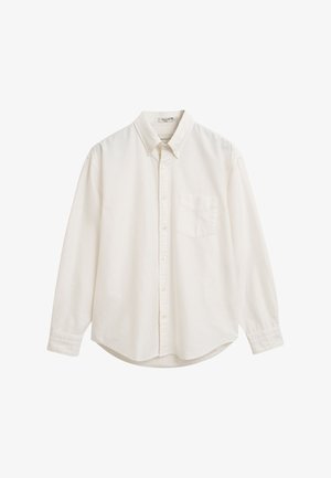 Witte button-up shirt gemaakt van lichtgewicht stof, met een kraag, een enkele borstzak en lange mouwen met knoopmanchetten.