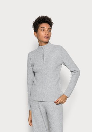 ESSENTIAL ZIP NECK SWEATER - Jumper - light grey heather