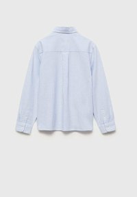 Chemise à rayures bleu clair à manches longues avec un col pointu, des poignets boutonnés et un pli dans le dos pour plus de détails. Tissu en coton.