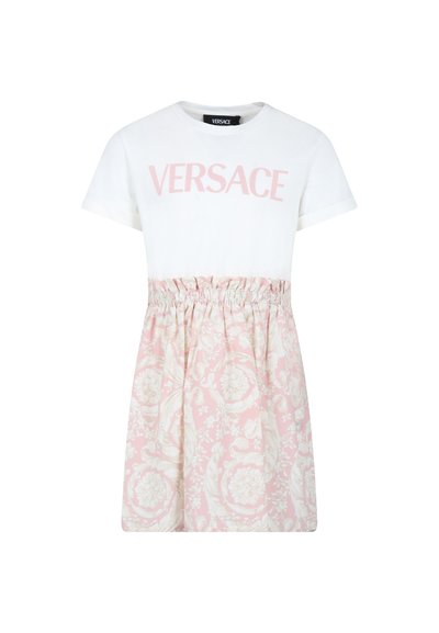 Versace DRESS POP LEGGERO BAROCCO KIDS LOGO - Džersio suknelė - bianco/rosa