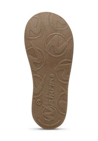Suola in gomma marrone con un motivo testurizzato che presenta loghi a spirale ripetuti e un accento circolare. Numero "20" impresso vicino al tallone.