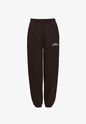 Fekete melegítőnadrág rugalmas derék- és szegéllyel. Kék "LAMANA" felirat található az egyik lábán. Puha anyagból készült a kényelem érdekében.