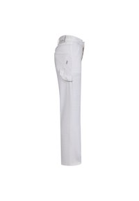 Witte rechte broek van katoen, met een zijzak en discrete branding op de tailleband. Zachte textuur en strak ontwerp.