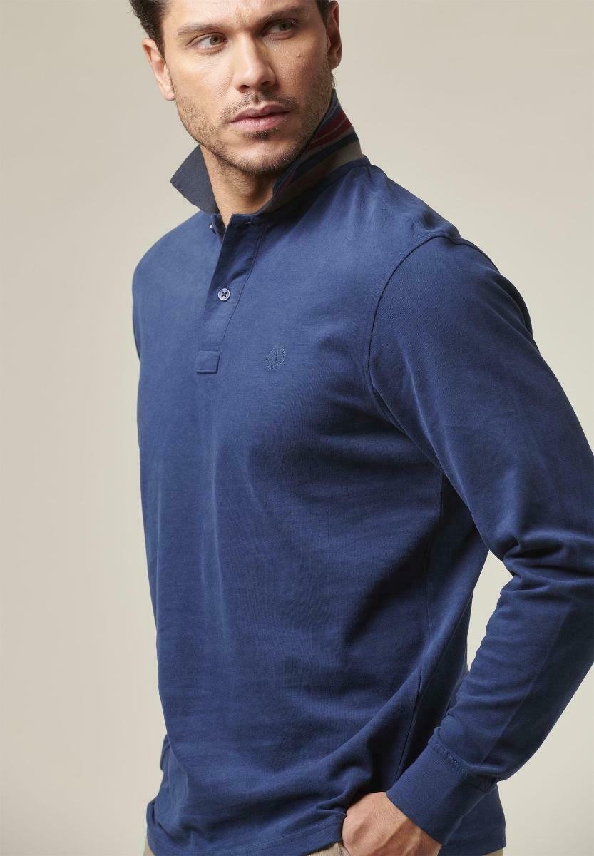Angelico WASHED POLO SHIRT WITH LONG SLEEVES - Poloshirt - dark  blue/donkerblauw - Zalando.nl