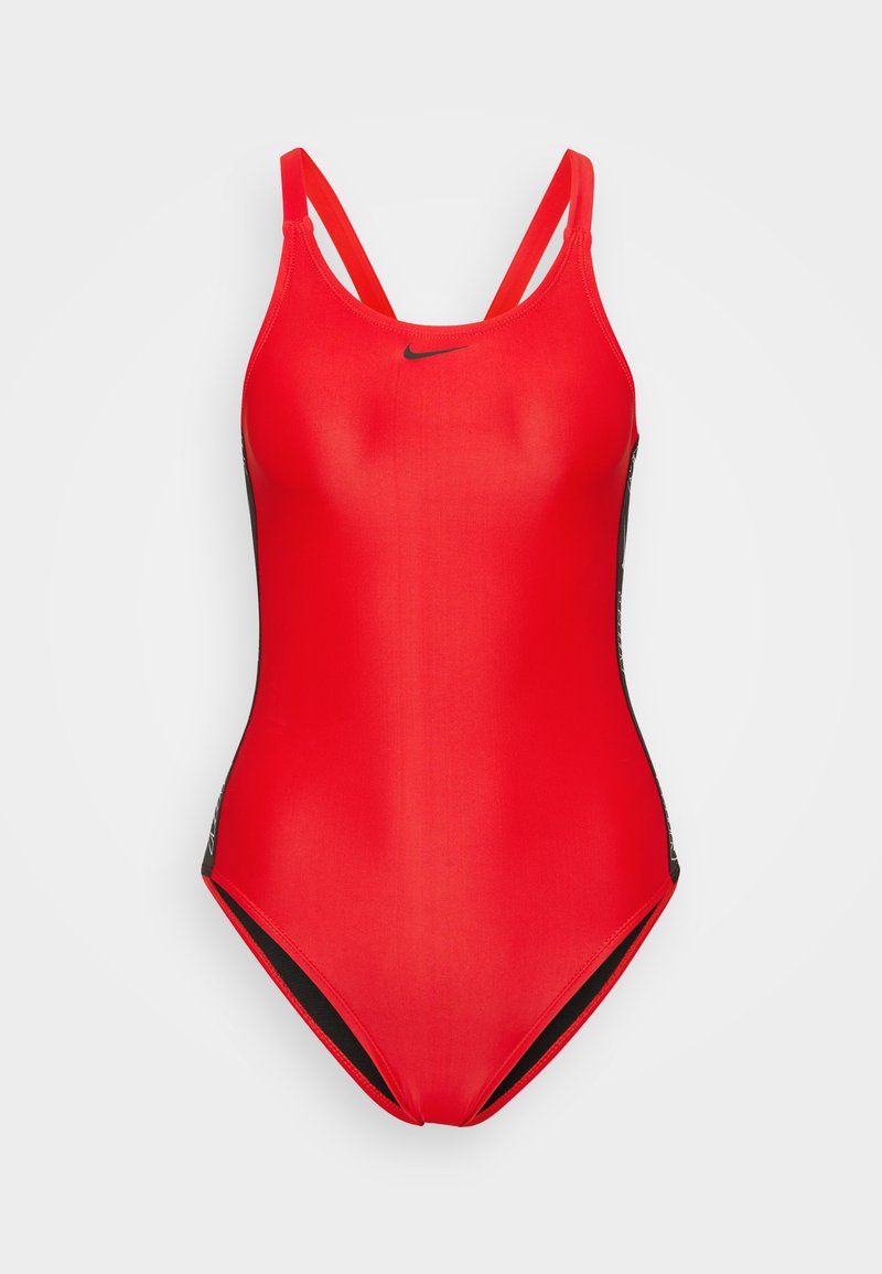 Knaspor Leaf Print One-Piece Swimsuit - Skirted With Boyshorts, Removable Bra Pads, Rose Red