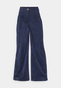 Námořnické kordové kalhoty širokého střihu s texturovaným povrchem, s předním zapínáním na knoflík a poutky na opasek.