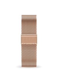 Cinturino per orologio in maglia color oro rosa con una chiusura piatta e slanciata. Presenta un design in metallo intrecciato che offre un aspetto strutturato e flessibilità.