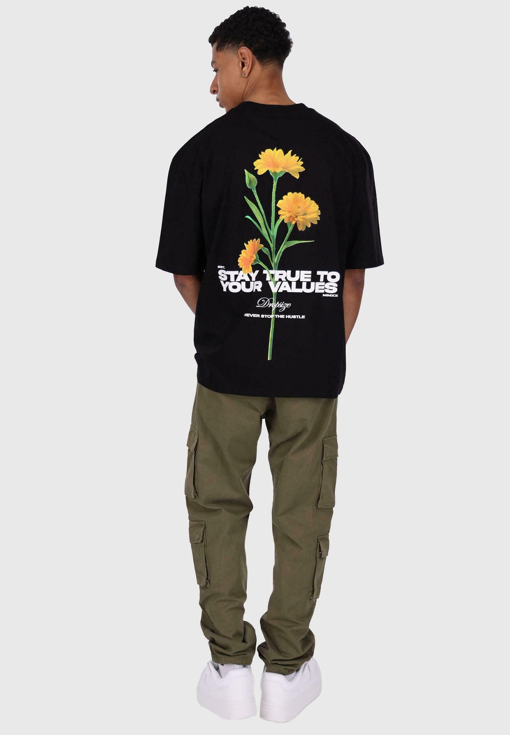 Dropsize HEAVY STAY TRUE FLOWERS - Print T-shirt - black - Zalando.ie