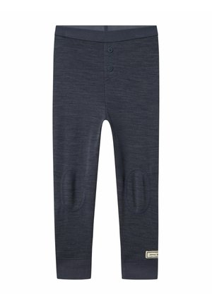 Leggings en coton bleu marine avec une texture lisse, dotés de deux boutons à la taille et de renforts aux genoux.