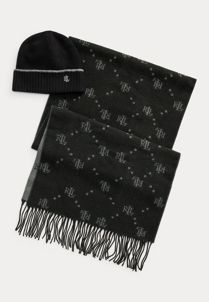 Lauren Ralph Lauren LOGO JACQUARD SCARF AND BEANIE SET - Sjal - black