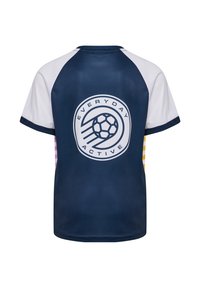 Navyblauw en wit T-shirt met korte mouwen met een rond „Everyday Active“-logo en een voetbal midden op de rug.