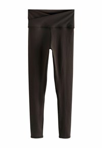 Sorte højtaljede leggings med foldet talje og slanke, hele ben lavet af blød, strækbar stof.