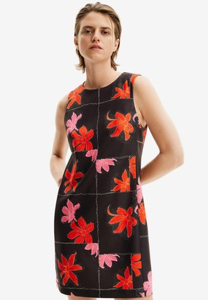 Desigual FLORAL MINI PINAFORE - Vestito casual - black