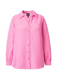 Hemd mit Knopfleiste in leuchtendem Pink, aus einem weichen, strukturierten Stoff, mit langen Ärmeln und einem klassischen Kragen, der vorne mit Knöpfen geschlossen wird.