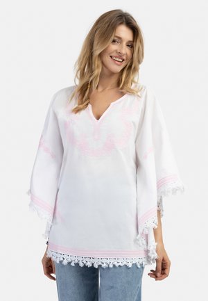 PONCHO - Kapper - weiss pink