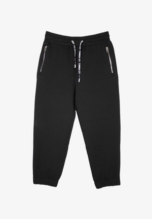 Pantaloni jogger neri con vita e polsini elasticizzati, tasche laterali con cerniera e coulisse con stampa "LES HOMMES".