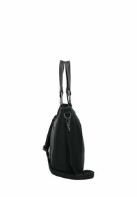 Borsa a tracolla in pelle nera con texture a granulato, dotata di due manici e una tracolla rimovibile; chiusura con zip e dettagli in metallo argentato.