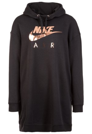 Sort langærmet Nike Air hættetrøjekjole med hætte, snore og rosaguldbelagt metallogo og tekst foran.