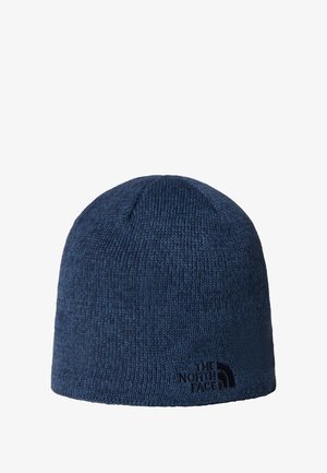 Gebreide beanie in donkerblauw met een gestructureerde afwerking. Bevat het zwarte logo van The North Face aan de onderrand voor branding.