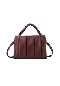 Borsa sintetica bordeaux con manico superiore intrecciato, design plissè e tracolla removibile. Texture liscia con accenti metallici.