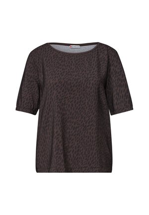 Street One, ROUND-NECK T-SHIRT WITH MIXED TEXTURES - Blouse - molten earth